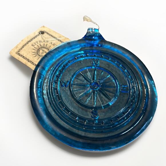 New NWT Kitras Art Glass Blue Compass Suncatcher 3 3/4” Diameter - Picture 2 of 2